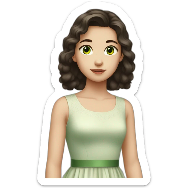 Girl, 14 years old, dark hair, green eyes, white skin, wearing a dress sticker