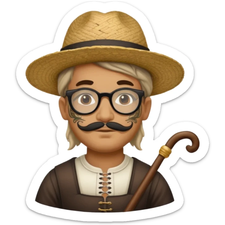 very tattoed face, normal glassess, fat venice gondolier with iconic hat and thick hair sticker