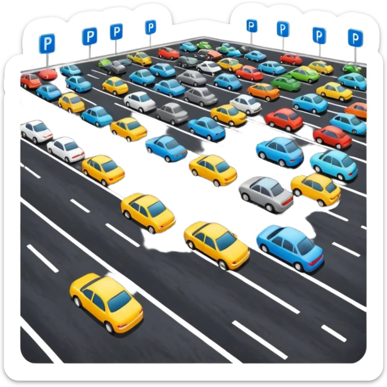 parking lot for 100 cars, parking sign with rows of cars, clean and vibrant sticker