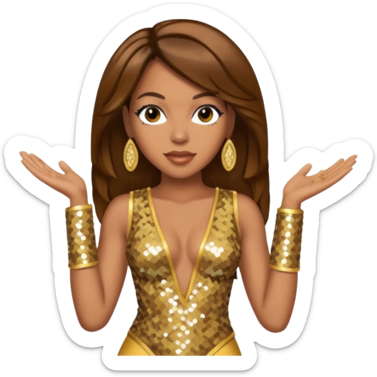 Farrah Franklin from Destiny's Child with brown hair, gold sequin outfit sticker