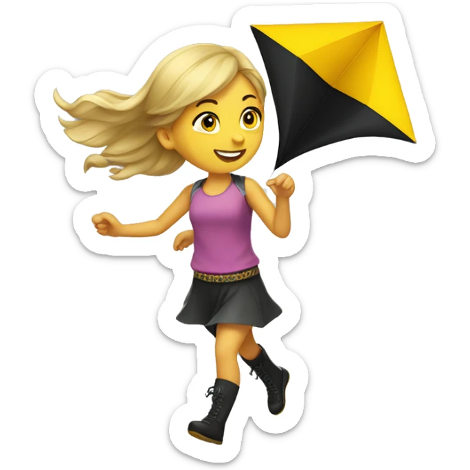 Caucasian Girl flying a yellow and black diamond-shaped kite sticker