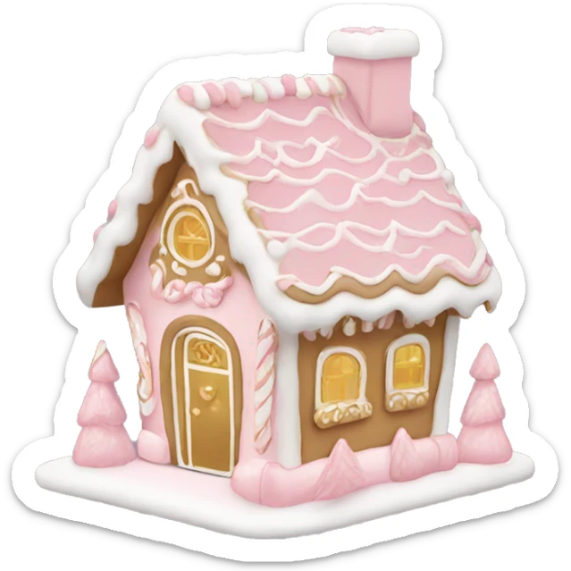 light pink and gold and white gingerbread house sticker