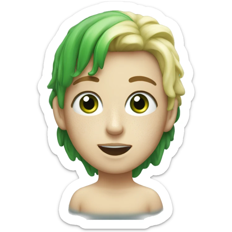 Skibidi toilet with green hair and freckles and big green eyes sticker