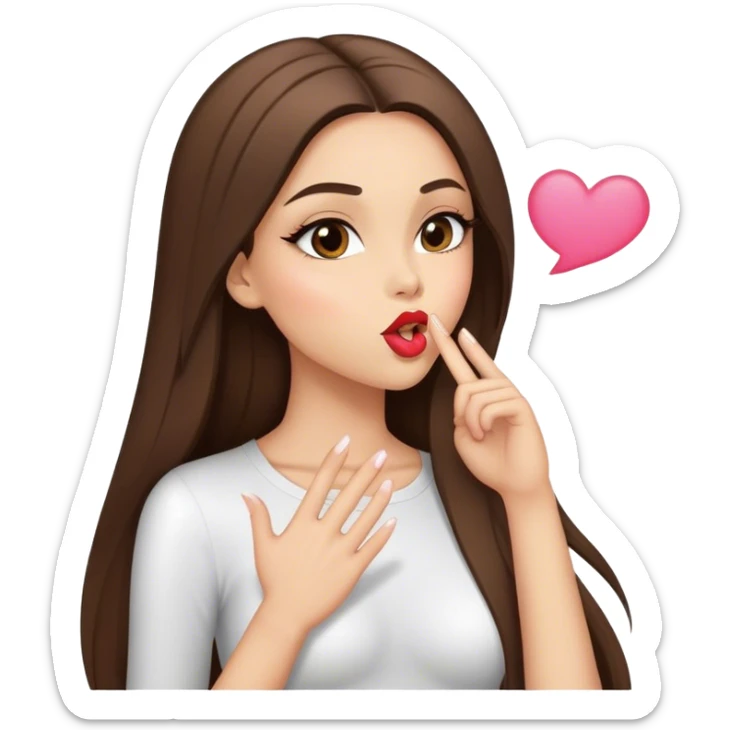 Sexy model girl with long straight brunette hair blowing kiss sticker