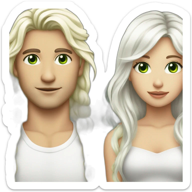 girl with green eyes white hair with blonde guy with long hair sticker