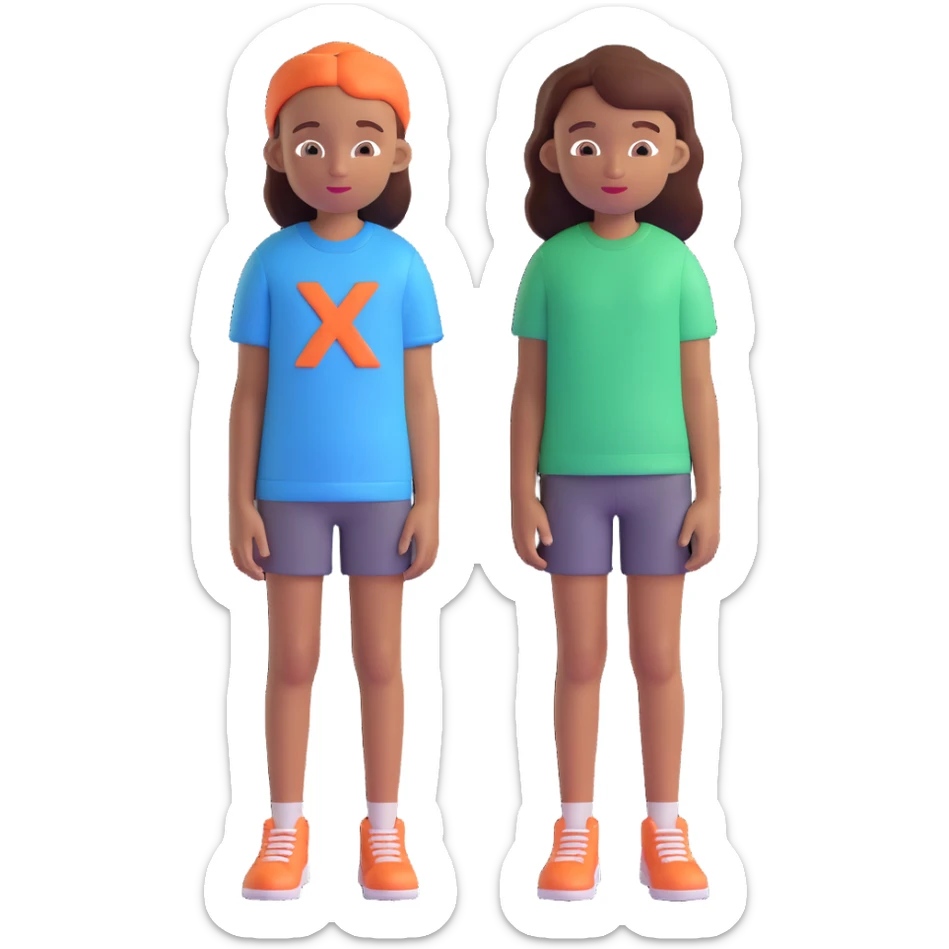 Slightly increase the volume of the upper body of the girl, separate the girl and the boy from each other, make the skin color the same for both. Keep the cartoonish 3D style. Keep the background transparent. sticker