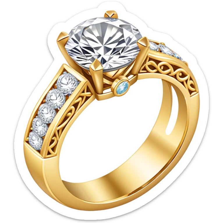 Create a bright and detailed icon representing jewelry art and the craft of making jewelry. The design should feature elements like a sparkling diamond, a gold ring, a jeweler’s tools (such as pliers and a workbench), and some delicate detailing that conveys craftsmanship and luxury. The icon should be clean, vibrant, and visually striking, with a balance of sophistication and creativity. sticker