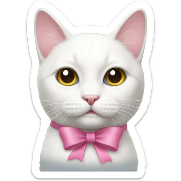 White cat with pink bow sticker