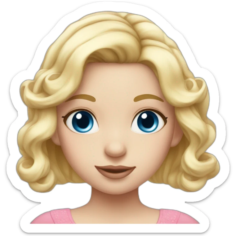Girl in pink dress with blue eyes, blonde hair with hairpin, Hearts Instead of Eyes sticker