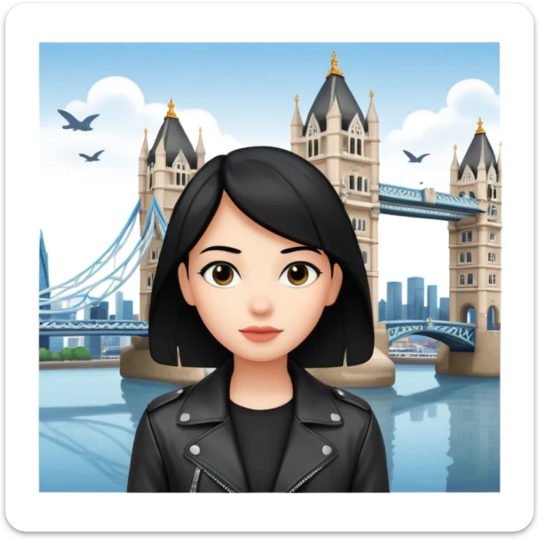 quelqu'un qui admire la vue depuis un point panoramique avec une ville avec des gratte ciel et Tower Bridge en contrebas. la personne est en hauteur et admire la vue depuis en haut
 sticker