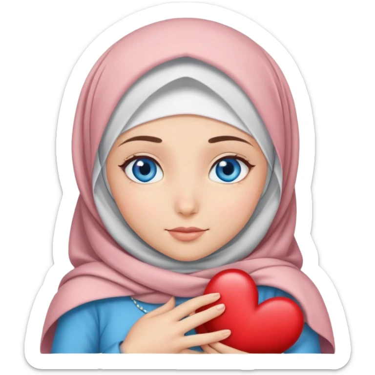 Turkish beautiful finish Konya girls blue eyes with hijab and heart dress and hugs  sticker