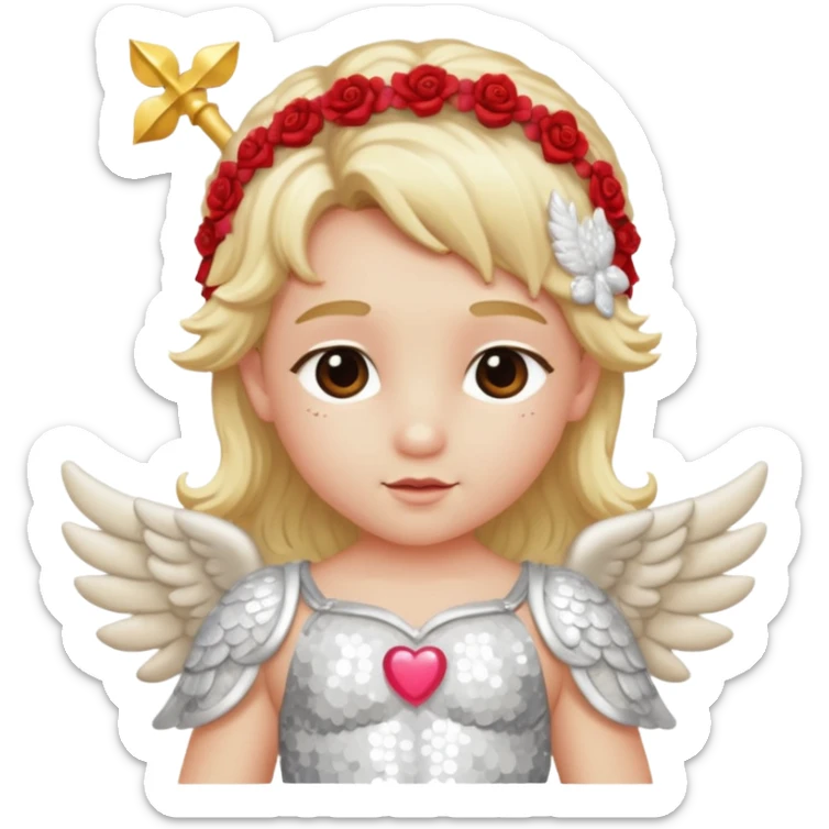 Cupid, God of Love from Gods and Goddesses with long blond hair, ivory sequin outfit sticker