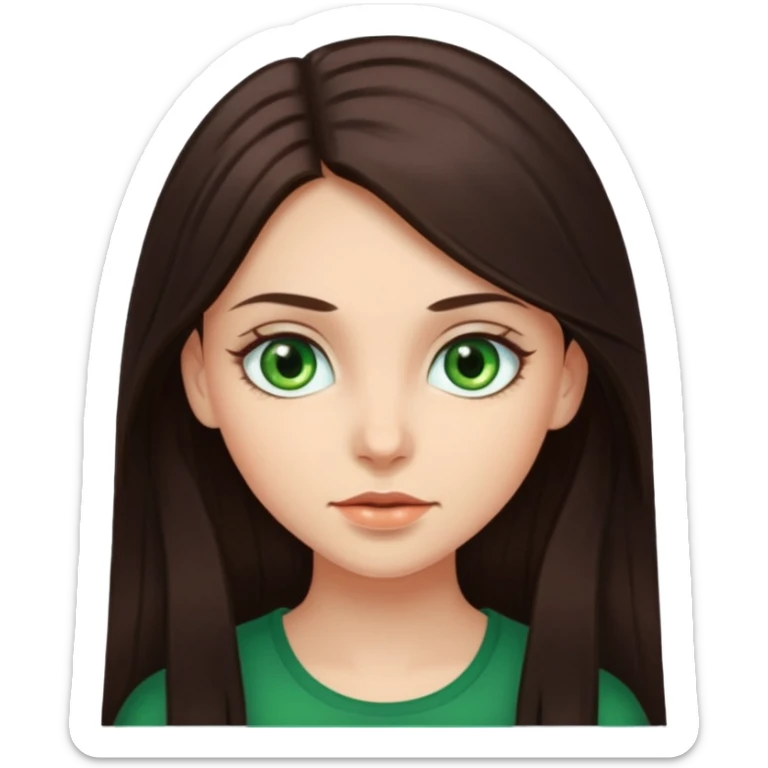 Girl with long dark brown hair and green eyes sticker