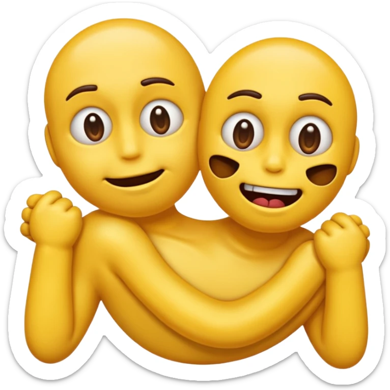 Normal yellow emoji but cross eyes with dead looking mouth with younger hanging out with arms chocking itself sticker