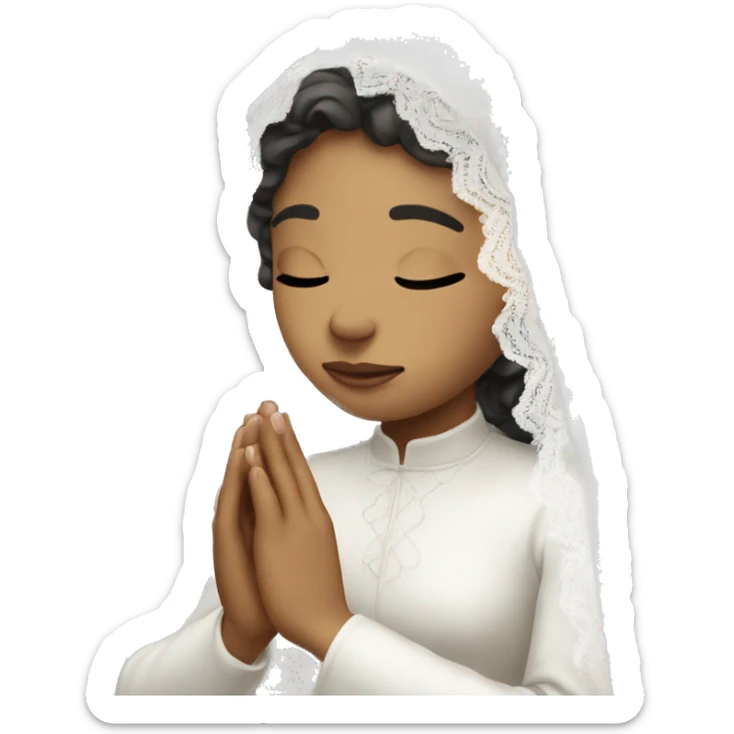 Light skin girl praying with eyes closed and lace white veil  sticker