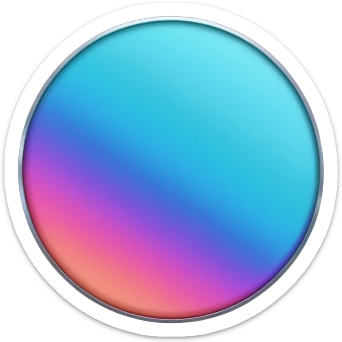 Credit coin in gradient of turquoise, blue, pink, purple, and coral as the main surface sticker