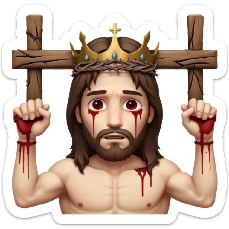 Hazme un emoji con jesuscristo en la cruz como real con el cuerpo en la cruz y la cruz entera sticker