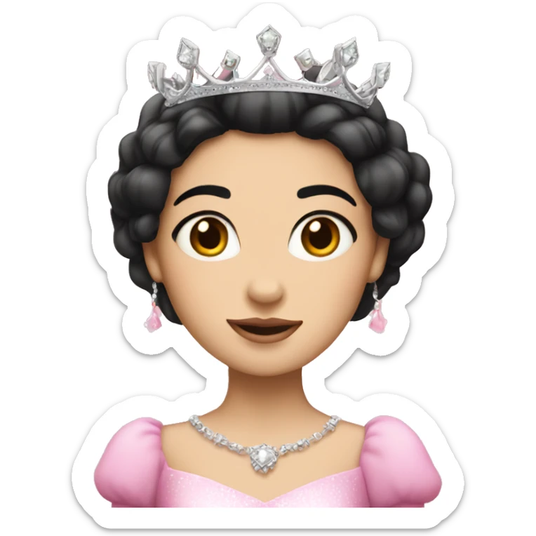 PRINCESS WITH WHITE SKIN, STRAIGHT BLACK HAIR, WITH PRINCESS CROWN, WITH PINK PRINCESS OUTFIT sticker