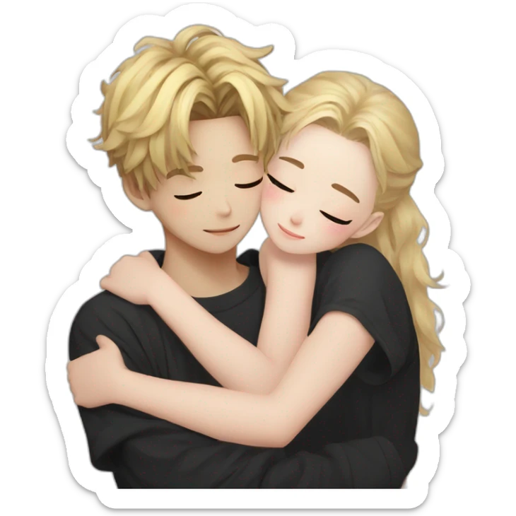 realistic bangchan of stray kids and blonde girl hugging sticker