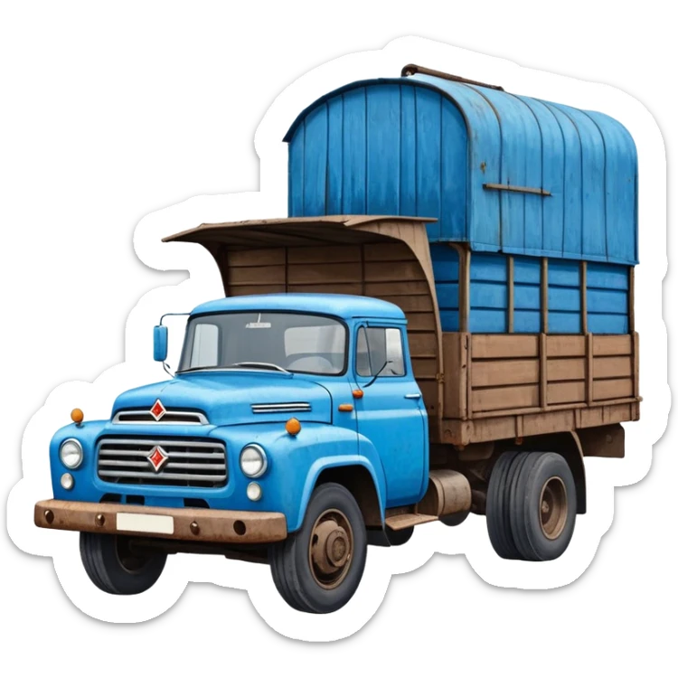 ZIL-130 Soviet truck with blue cabin and flatbed, classic Russian cargo truck from 1960s sticker
