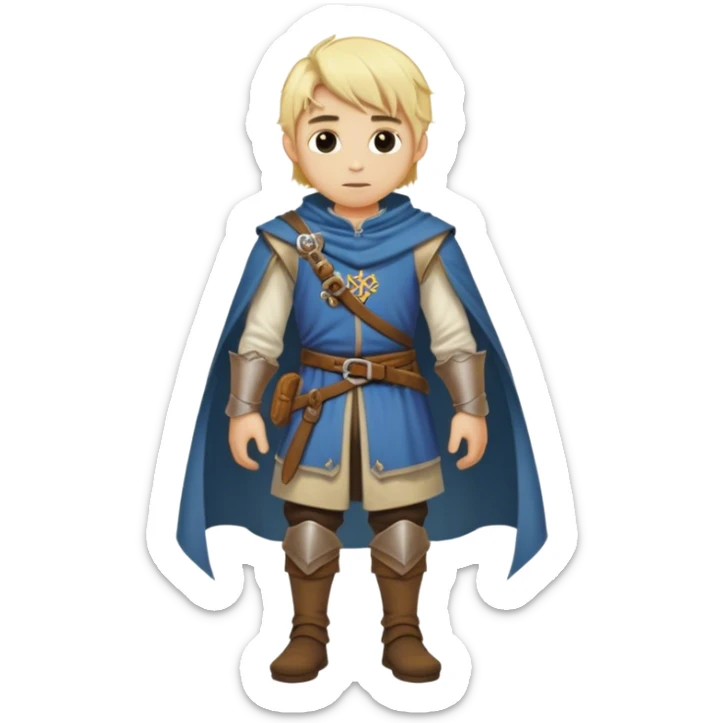Medieval DnD themed fantasy blonde male character. Clothes only above the waist, full waist coverage. The character has no arms. sticker