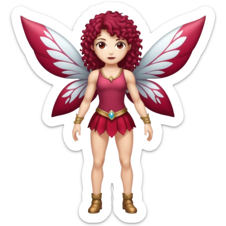 full body woman short curly brown mullet brown eyes white skin muscular build cranberry battle fairy sticker