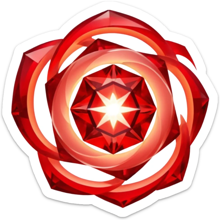 Red crystal with a red glow coming from its center. In the center of the crystal a $ sticker