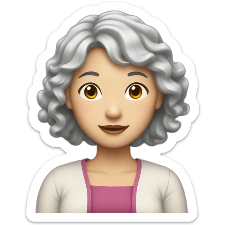 Chinese lady with lightly gray hair wavy hair to the shoulder sticker