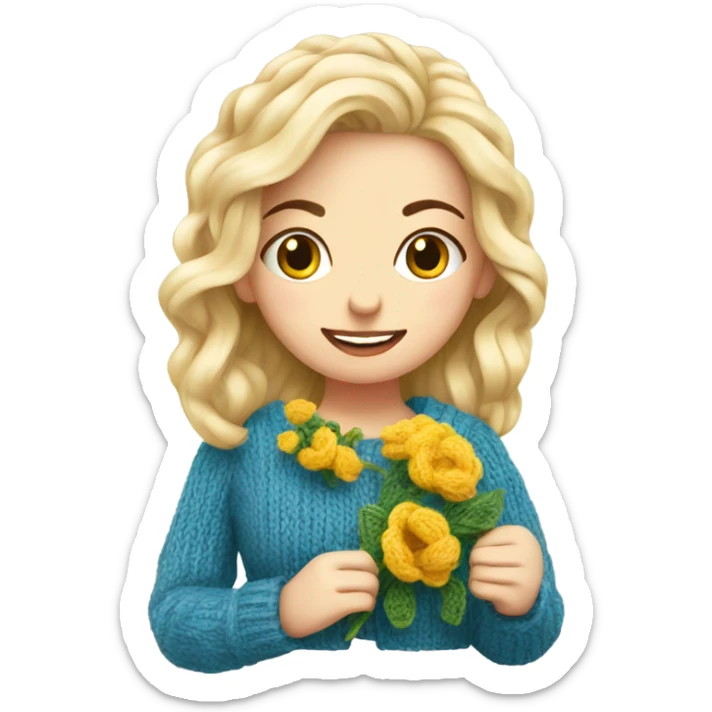 beautiful finnish blonde woman knitting flowers sticker