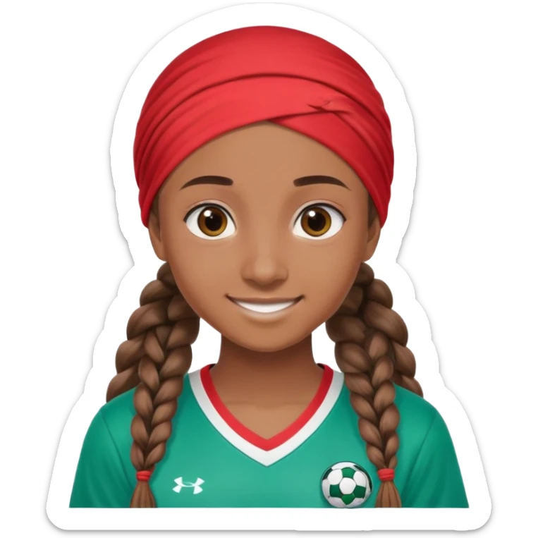 "- Nam
- 17 tuổi
- Da nâu
- Tóc tết lọn châu phi, nhuộm xanh nước biển, đội khăn
- Cười mỉm, mắt to
- Mặc áo bóng đá màu đỏ sticker