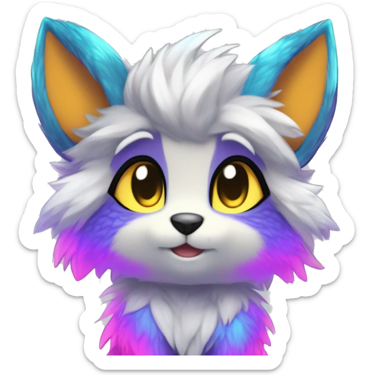 Anthro Scalie Fluffy Cool Cute Magical Shiny Colorful Neon Vibrant Colors Sparkle Kemono-style Chibi Fantasy-Animal-Fakémon-Pokémon-Hybrid Fur Sona Aesthetic Full Body sticker