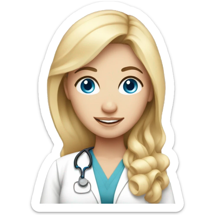 Picture of White pregnant doctor with big blue eyes and blonde hair showing off belly sticker