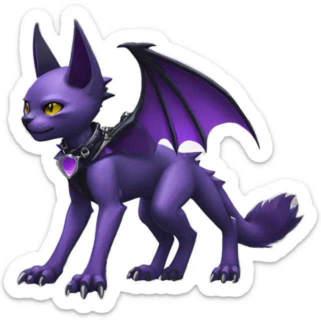 cool edgy black punk Purple nargacuga-bat-cat-animal hybrid Fakemon collar full body sticker