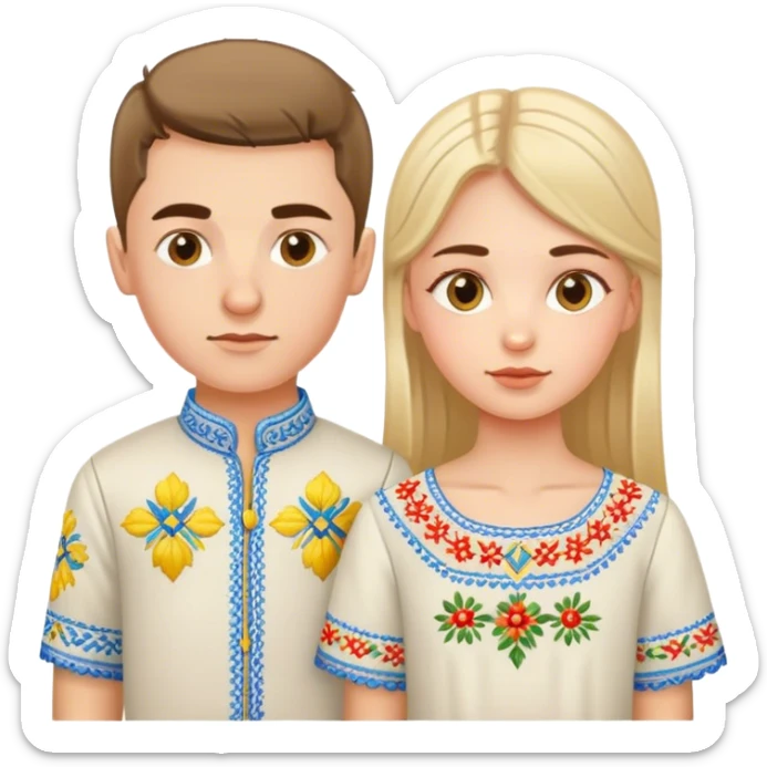 A Ukrainian girl in an embroidered shirt and a Ukrainian boy in an embroidered shirt sticker