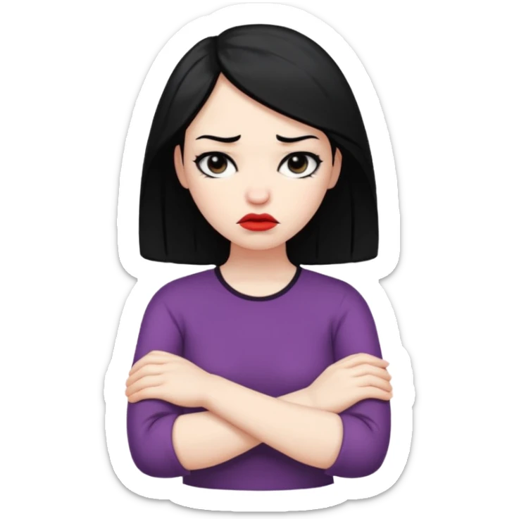 pouty/sad arms crossed emoji woman with black hair sticker