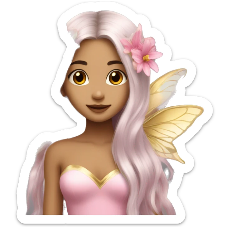 Beautiful, flower, fairy, pink, gold, silver, long hair, butterfly wings sticker