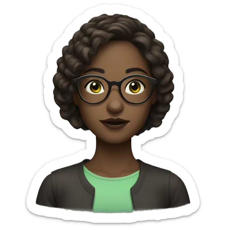 girl pale skin green eyes dark brown hair with circular glasses  sticker