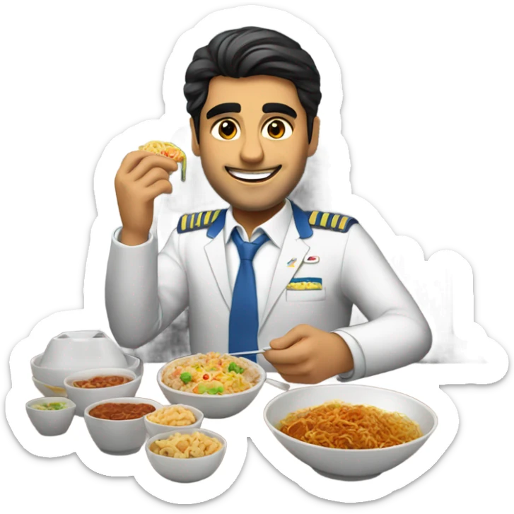 Male Persian Flight attendant eating Chinese food headed to china sticker