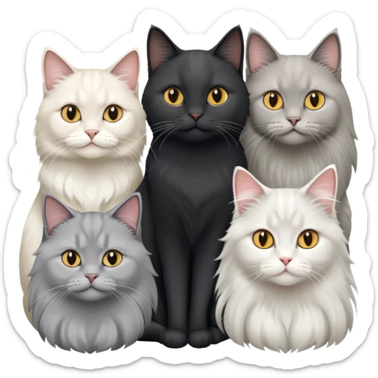 black hair girl , a grey longhair cat and a british white longhair and a british longhair golden cat sticker