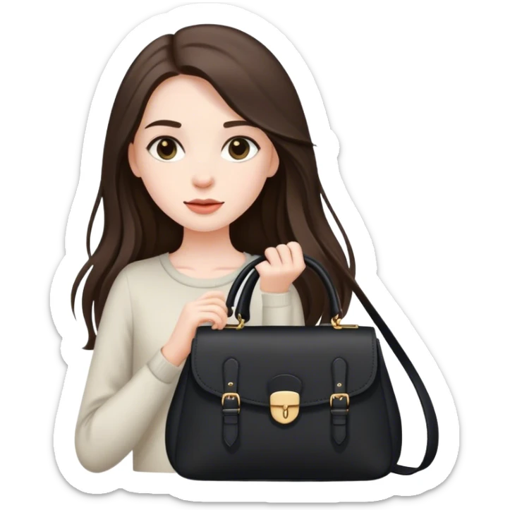  beautiful pale brunette girl with long hair with black shoulder bag sticker