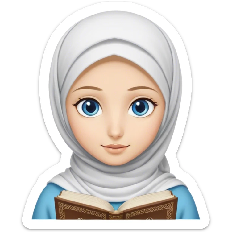 Turkish blonde Hijabi girl with blue eyes reading quran beautiful finish  sticker
