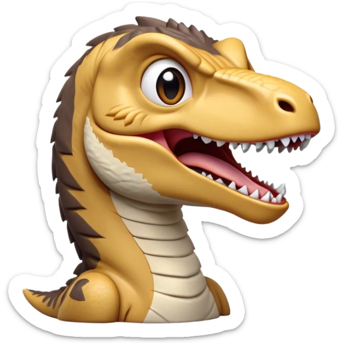 Cinematic Cute Yawning jurassic park Velociraptor Portrait Emoji, Head tilted slightly with a dramatic, wide-open yawn, showcasing a lean, powerful body with a relaxed snout and sleepy, half-closed eyes that hint at both ferocity and fatigue, Simplified yet irresistibly cute features, highly detailed, glowing with a soft, cozy prehistoric glow, high shine, relaxed yet expressive, stylized with a hint of whimsical ancient ease, soft glowing outline, capturing the essence of a drowsy yet endearing jurassic park Velociraptor that appears ready to stretch and yawn its way out of the screen! sticker