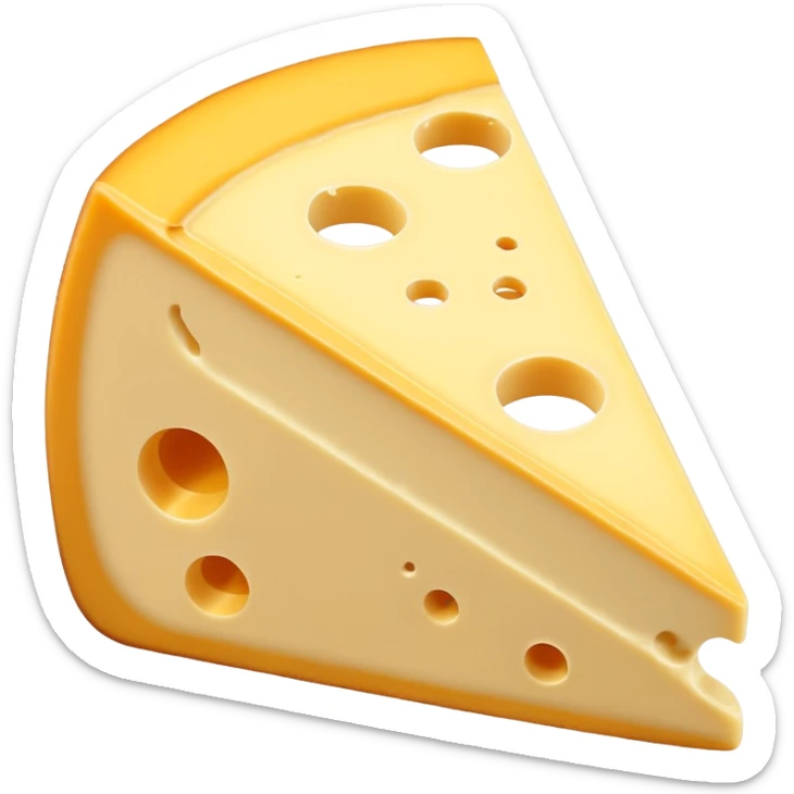 A wedge of yellow cheese with a single round hole and a thin cut slice leaning forward. sticker