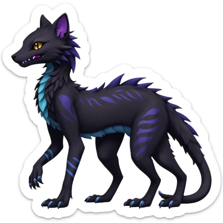 Kawaii dark black blackish edgy fantasy ethereal feline-vernid-sergal-monster-fursona animal creature full body with intricate markings  sticker
