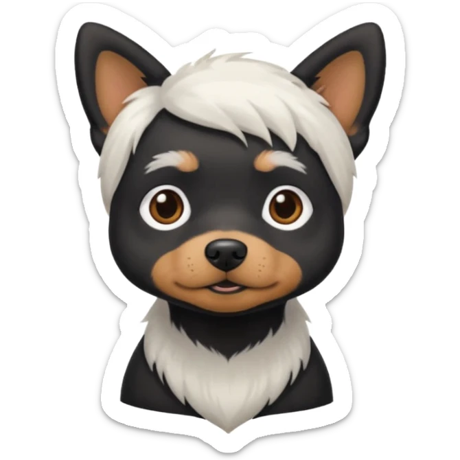 Black small dog w white hiair on chest and in between eyes sticker