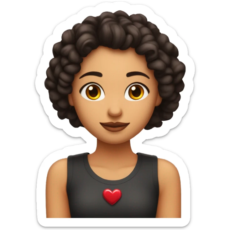 Chica de pelo rizado y marrón negra con corazones rotos en los ojos y una corona en la cabeza o sticker