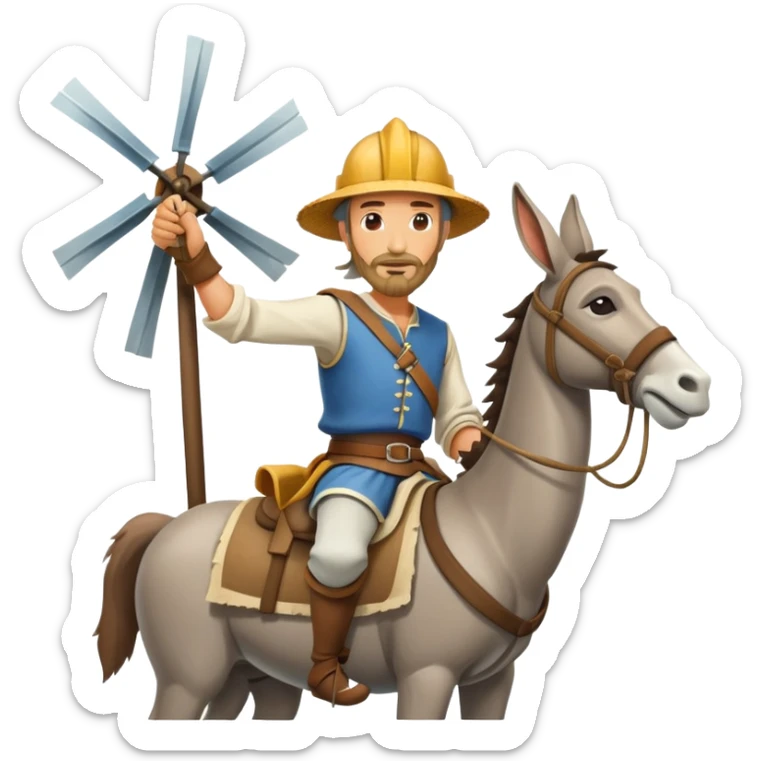 don quixote on the back of donkey hotay tilting at windmills sticker