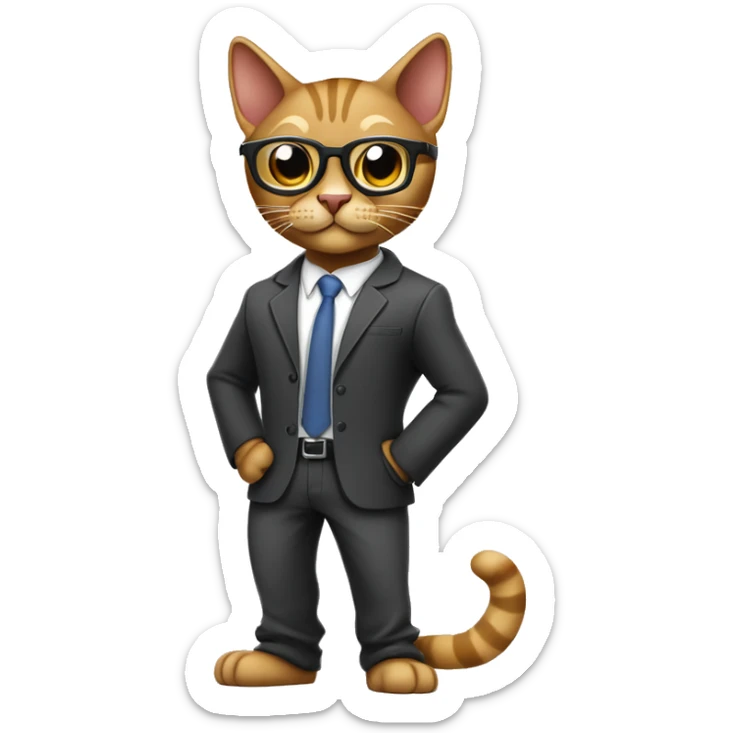 Mulatto hiphop confident business adult cat full body pfp with smart glasses sticker