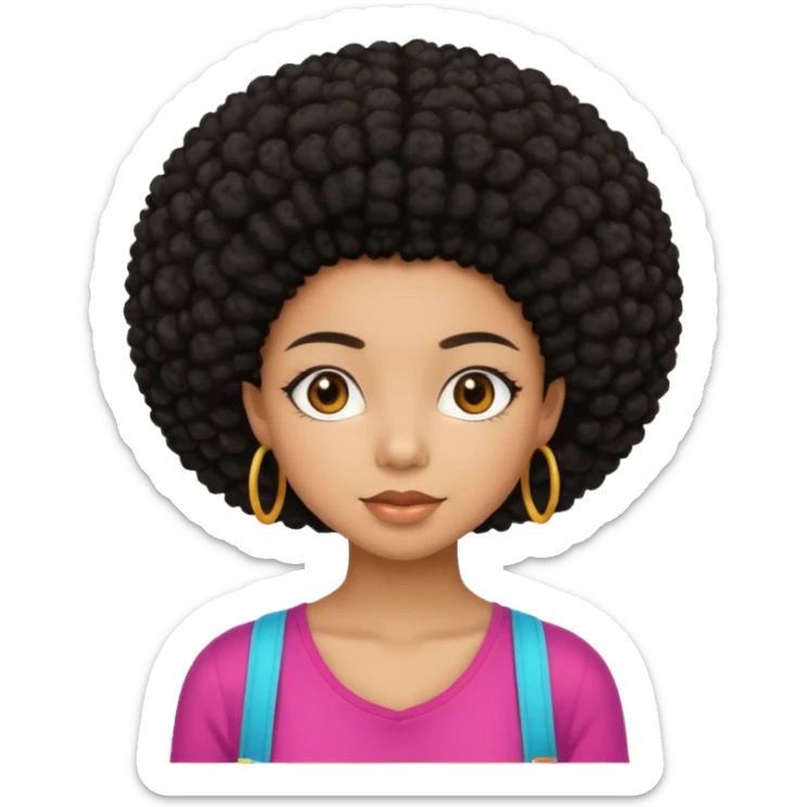 Mixed race emoji girl with brown eyes and black afro hair wearing summer clothes  sticker