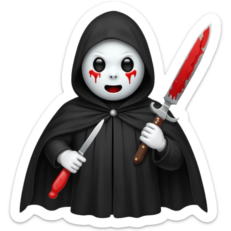 make a ghost face emoji with a cloak on and a bloody knife from the movie scream sticker